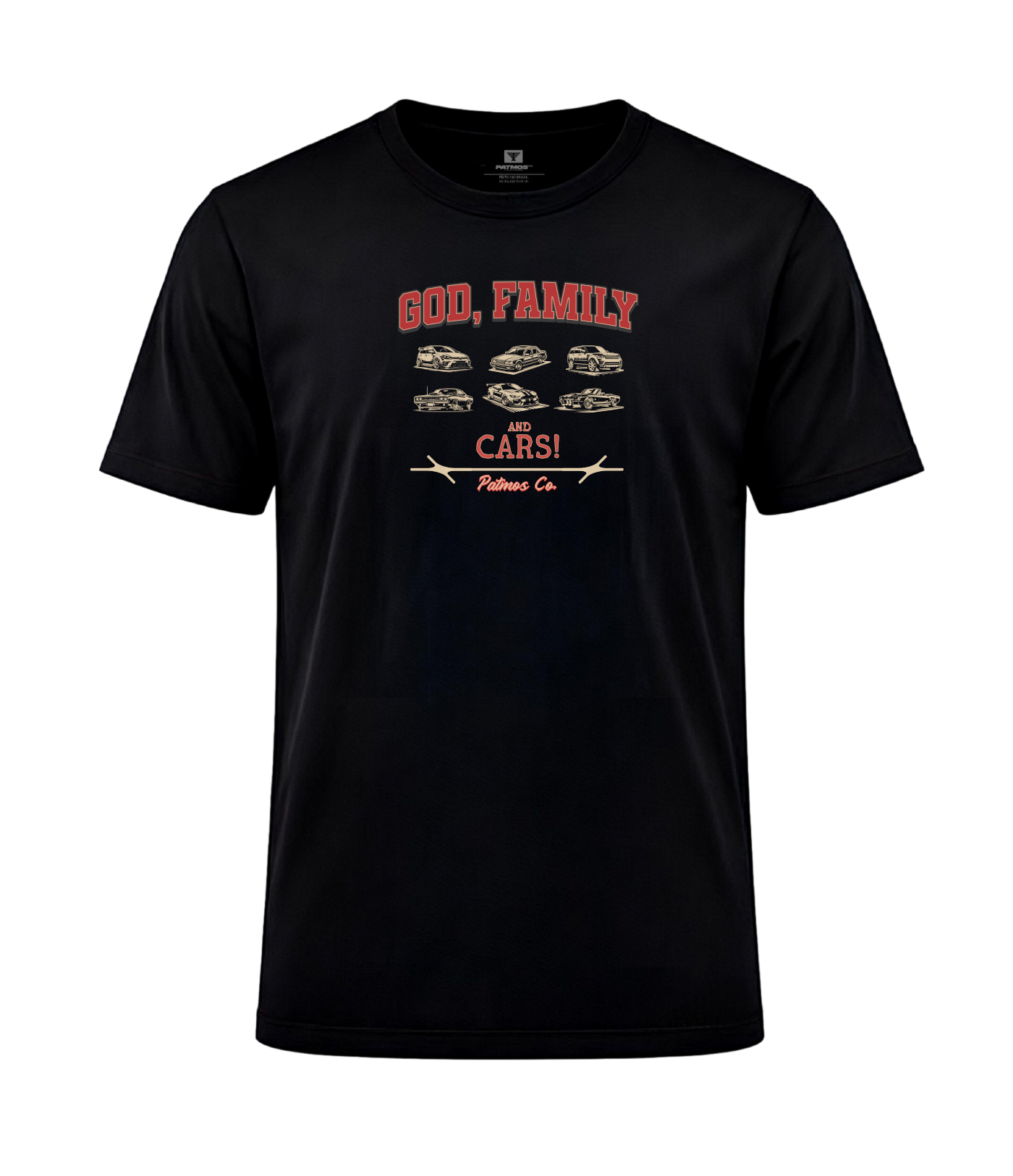 Camiseta God, Family and Cars. Patmos Co.