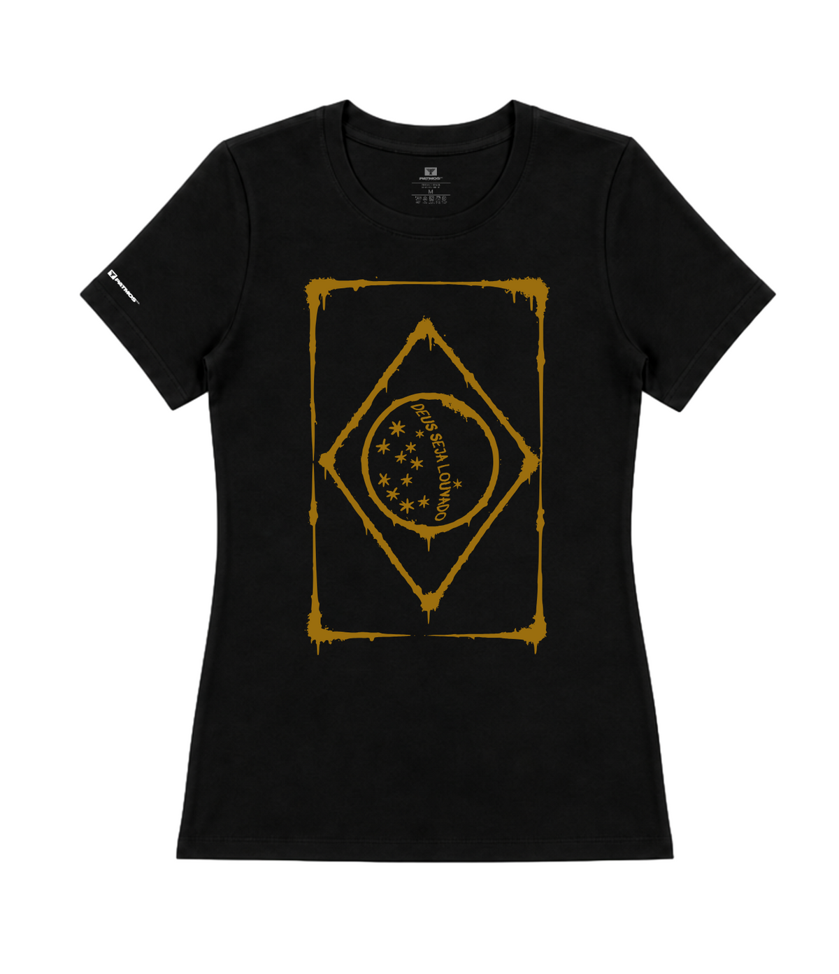 Camiseta Feminina Patmos Co. Bandeira do Brasil- Deus Seja Louvado