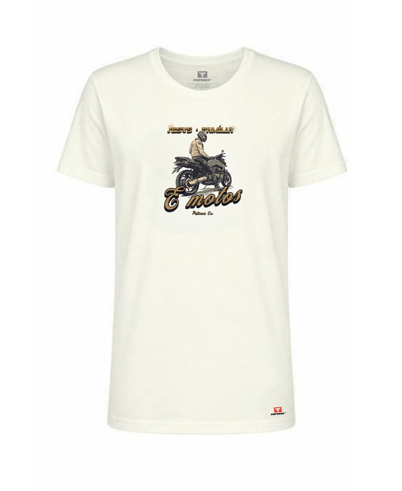 Camiseta Jesus, Família e Motos Patmos Co. - 100% Algodão Premium