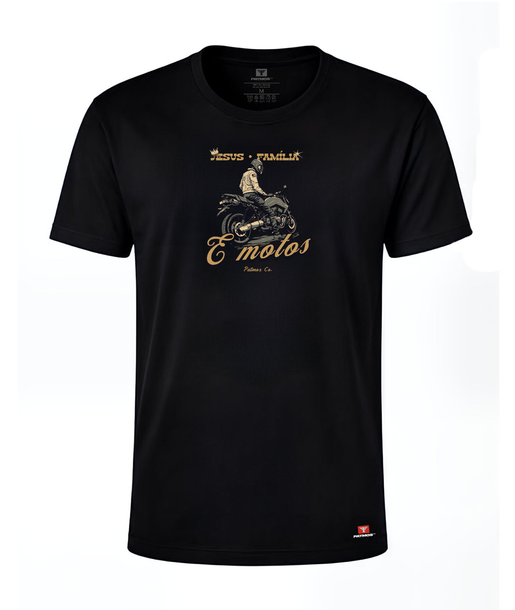 Camiseta Jesus, Família e Motos Patmos Co. - 100% Algodão Premium