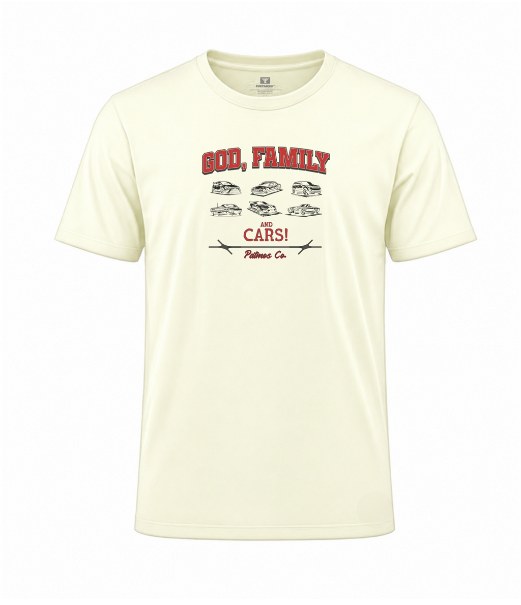 Camiseta God, Family and Cars. Patmos Co.