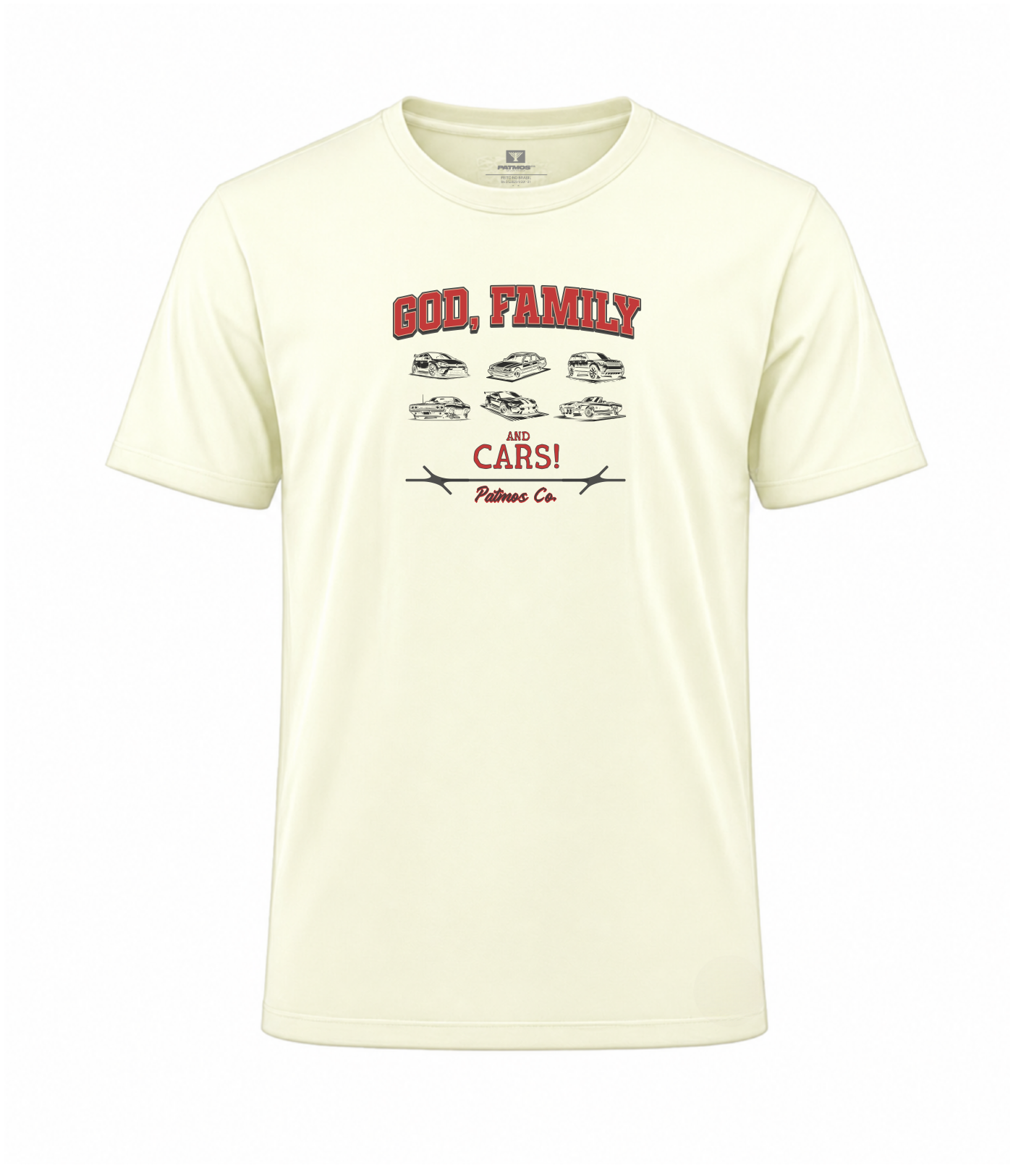 Camiseta God, Family and Cars. Patmos Co.