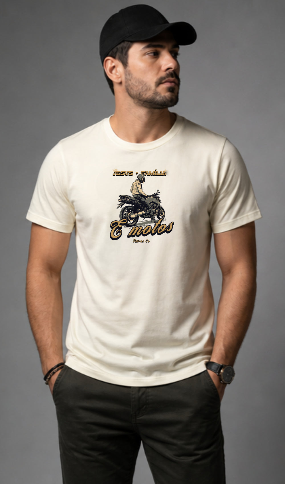 Camiseta Jesus, Família e Motos Patmos Co.