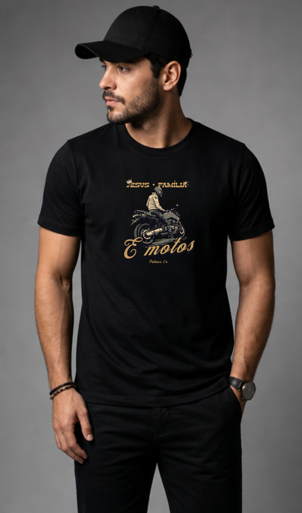 Camiseta Jesus, Família e Motos Patmos Co.