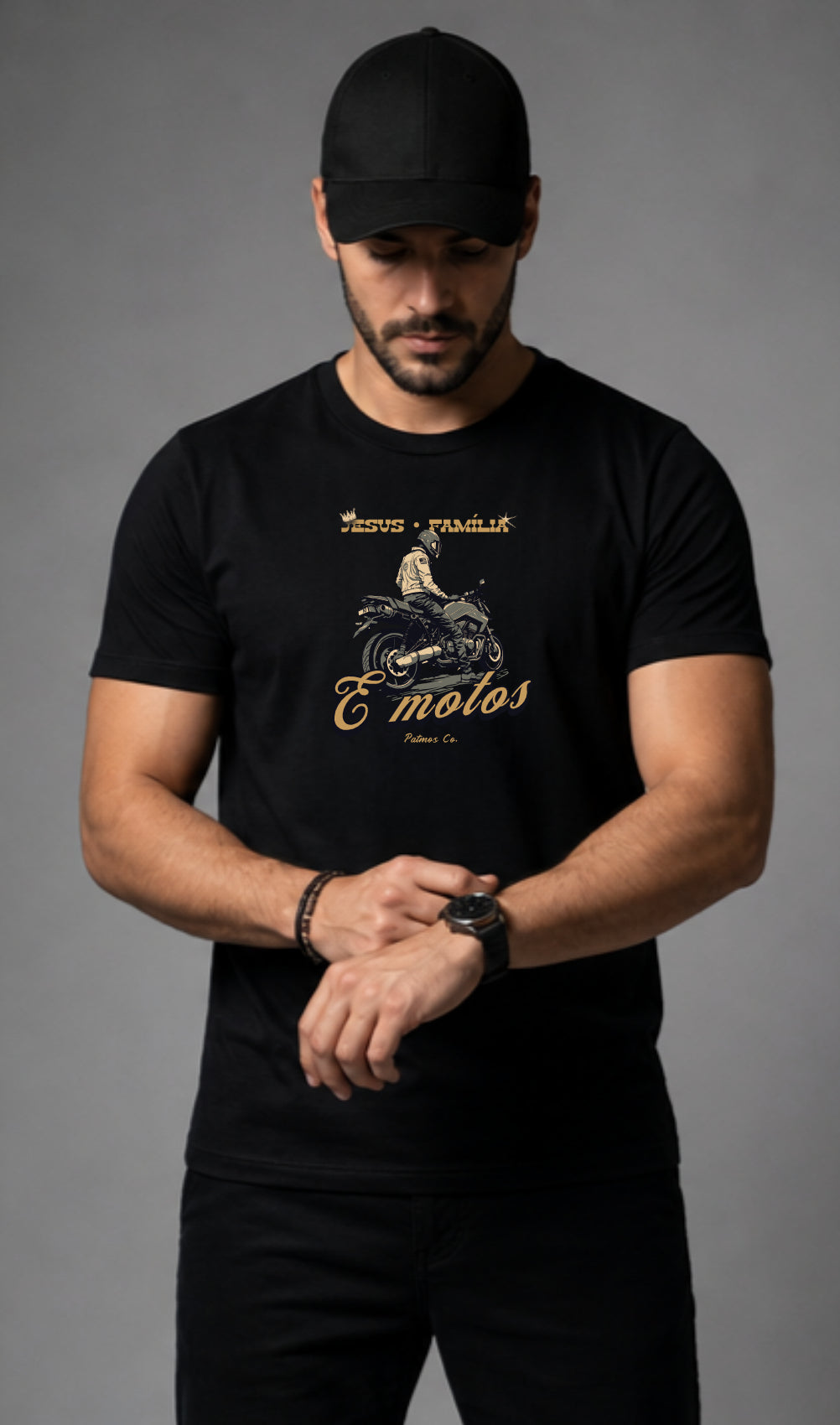 Camiseta Jesus, Família e Motos Patmos Co.